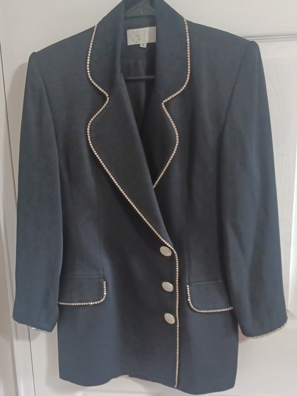 Vintage Cache Luxury Rhinestone Trimed Black Blazer. Like New. Size 8